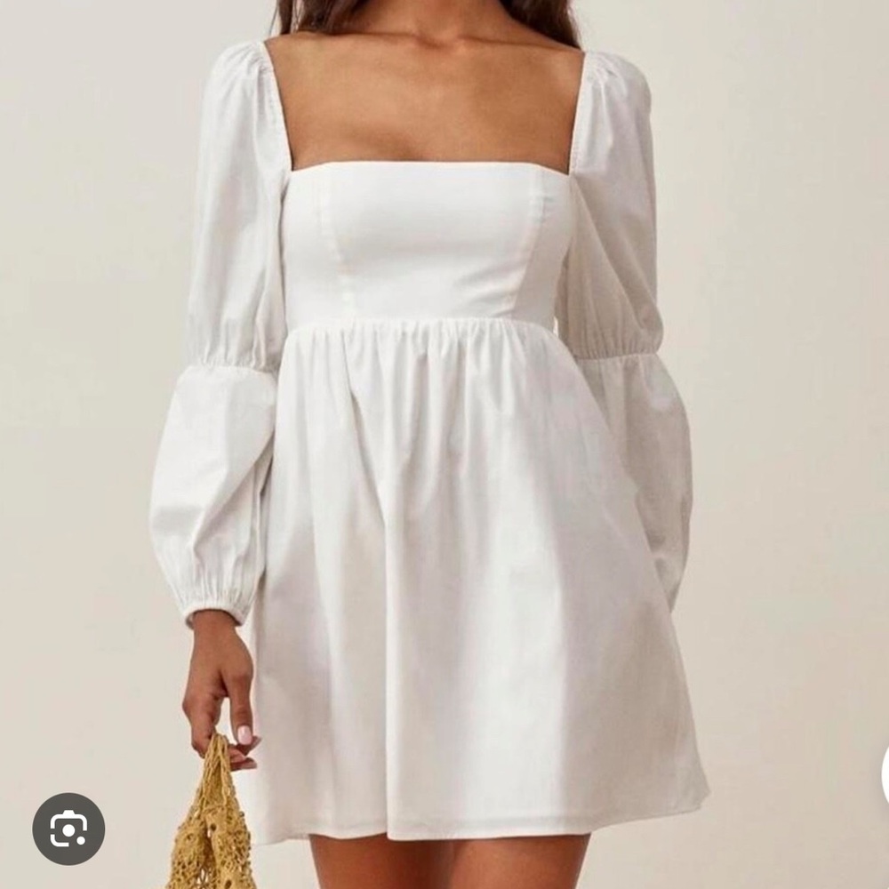 Reformation White Michaela Long Sleeve Dress